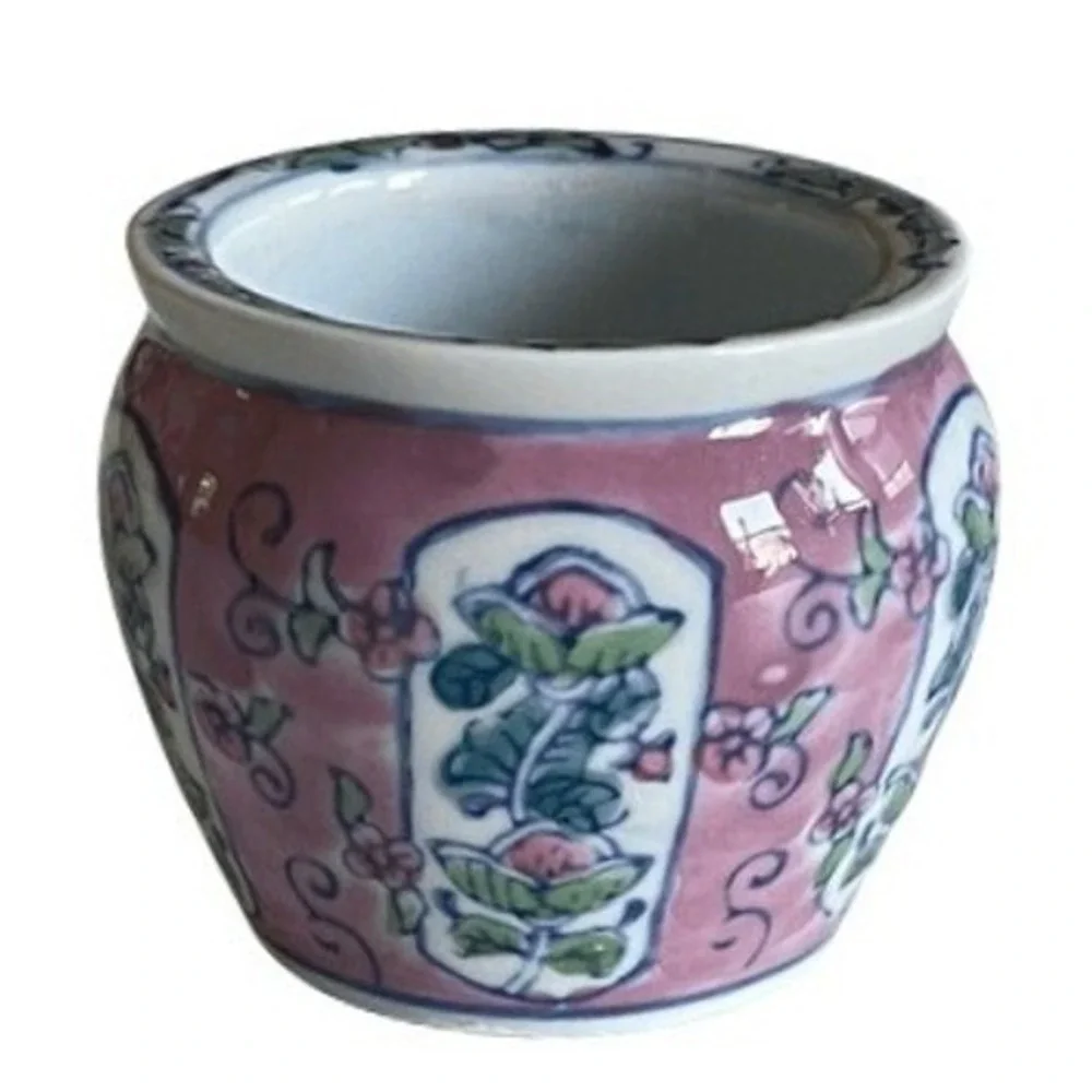 Ben Rickert Mini Planter Pot Small Pink Excellent Floral Hand Painted Ceramic
